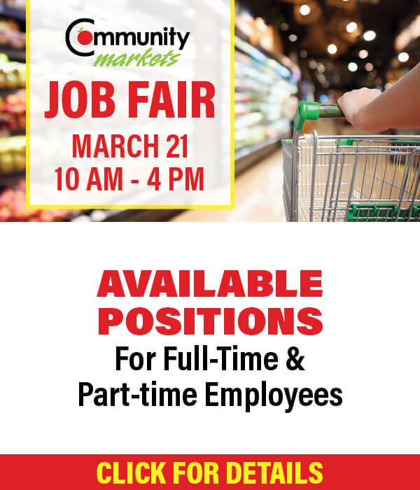 Job Fair, March 21. 10am-4pm. Full time and part time employment available